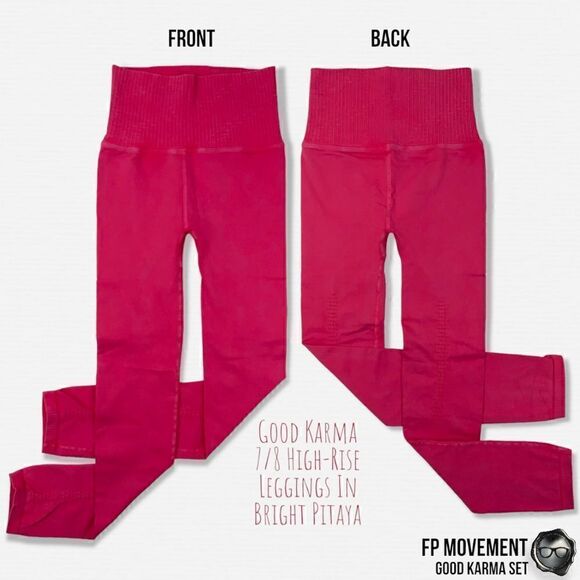 FP MOVEMENT GOOD KARMA SET: SQUARE NECK BRA + RUNNING SHORTS + LEGGINGS IN PINK - Picture 4 of 16